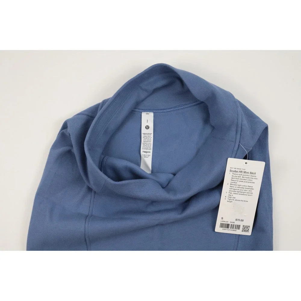 Lululemon Scuba HR Mini Skirt Oasis Blue Solid S Cotton Fleece NWT $78 MSRP